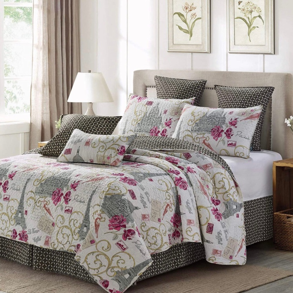 Quilt Bedding Set in King by Virah Bella - Paris Love Printed Lightweight Revers
